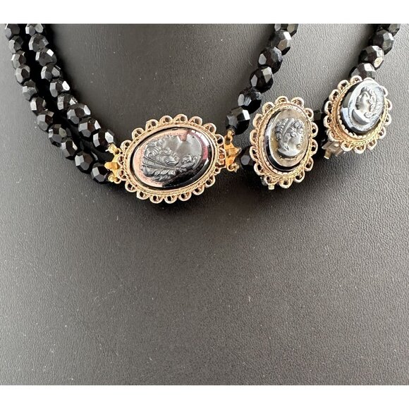 Vintage Black Cameo Necklace Set - Picture 5 of 8